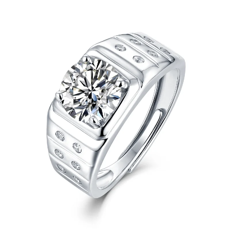 silver rings for women -Vilette Moissanite Solitaire & Bezel Adjustable Ring