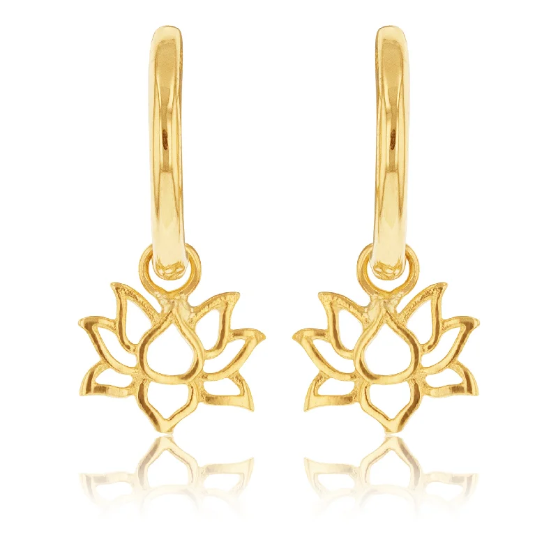 fancy earrings for women -9ct Yellow Gold Lotus On Sleeper Earrings