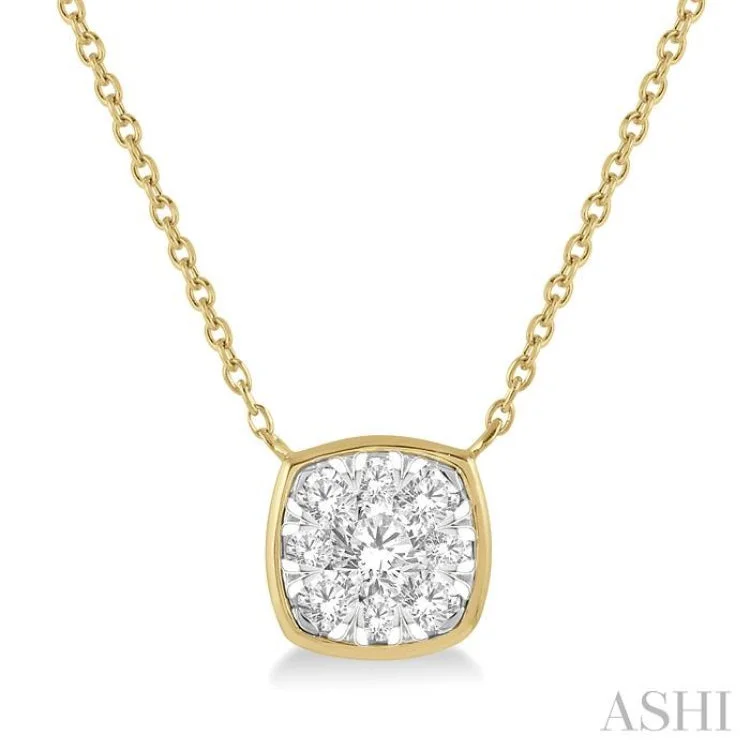 bolo necklaces for women -1/3 Ctw Cushion Shape Lovebright Diamond Necklace in 14K Yellow and White Gold