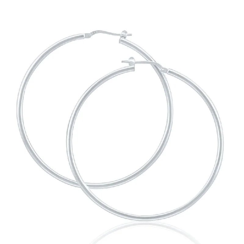 sapphire earrings for women -Sterling Silver 50mm Plain Thin Hoop Earrings