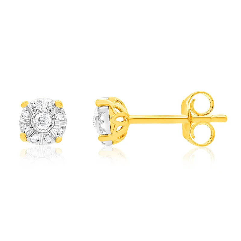 diamond earrings for women -Gold Plated Sterling Silver 1/10 Carat Diamond Stud Earrings