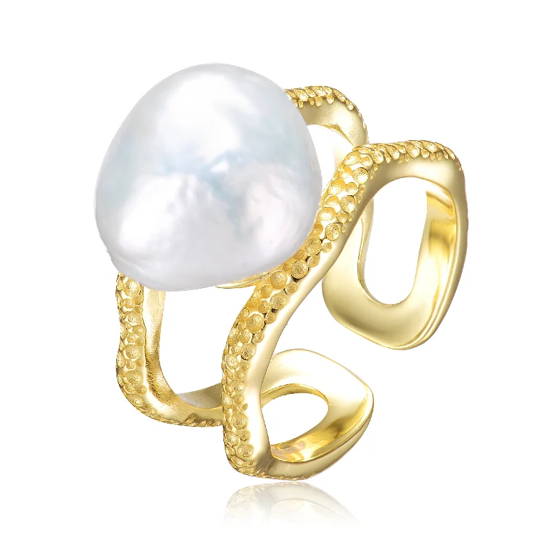 hypoallergenic rings for women -Brigitte Boho Golden Pearl Ring