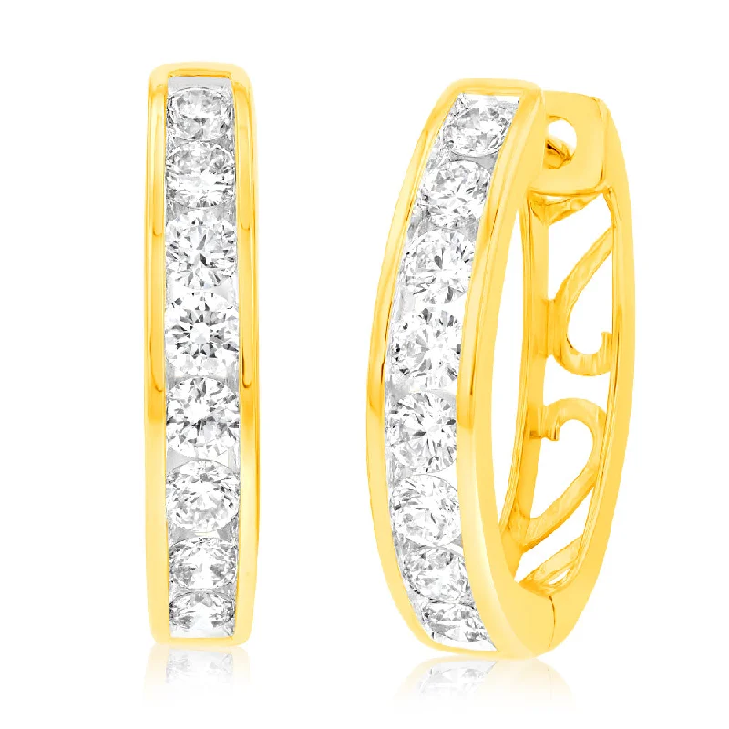 fringe earrings for women -Luminesce Lab Grown 9ct Yellow Gold 1 Carat Diamond Hoop Earrings