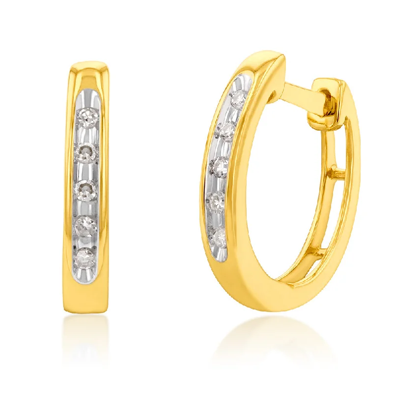 sun earrings for women -9ct Yellow Gold  Diamond Hoop Earrings