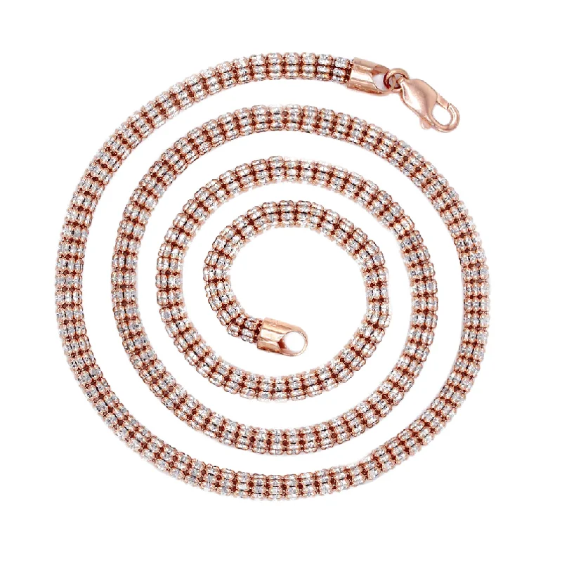 layered pearl necklaces for women -Rose Gold Hollow Diamond-Cut Popcorn Chain (14K)