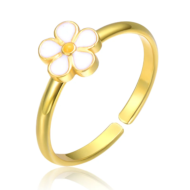 handmade rings for women -Children's 14k Gold Plated White Flower Daisy Adjustable Ring