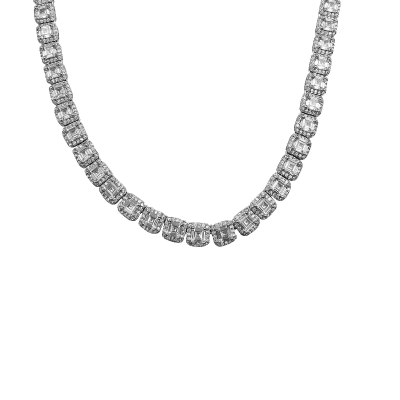 adjustable necklaces for women -Cubic Zirconia Princess-Cut Tennis Chain (Silver)