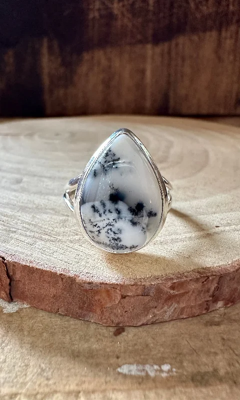 Celtic rings for women -WOODLAND DENDRITIC OPAL Sterling Silver Ring • Size 8