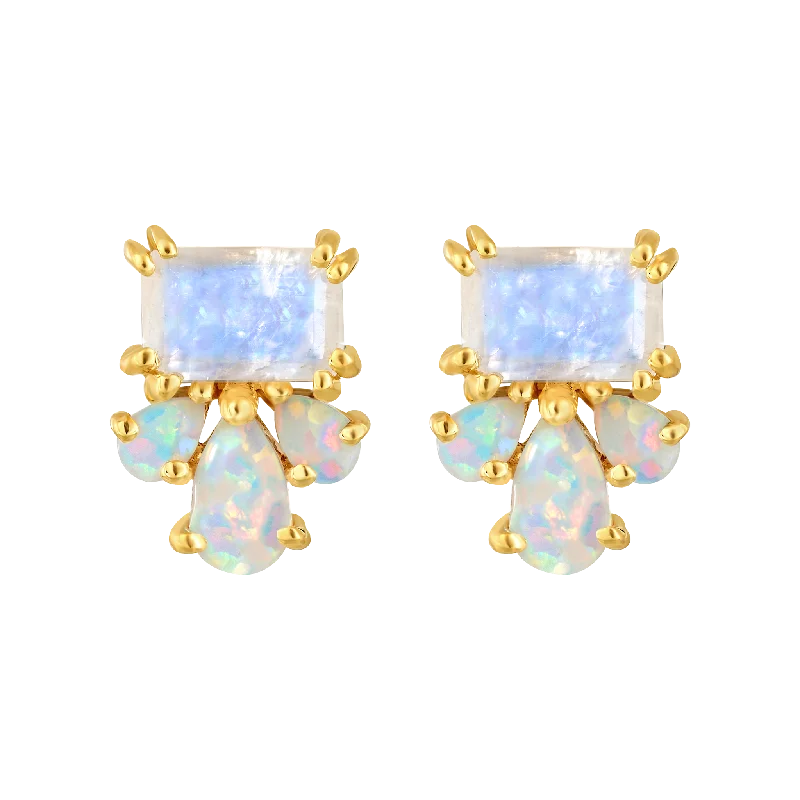 white gold earrings for women -Opal & Rainbow Moonstone Empress Studs