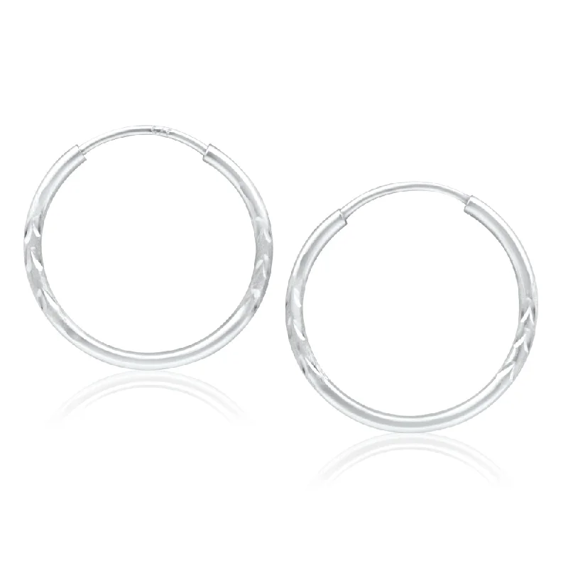 fashion earrings for women -9ct White Gold Hoop Earrings in 15mm with diag line feature