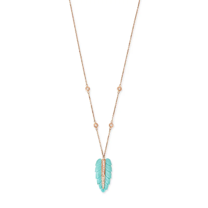 bolo necklaces for women -MEDIUM PAVE TURQUOISE LEAF DIAMOND NECKLACE