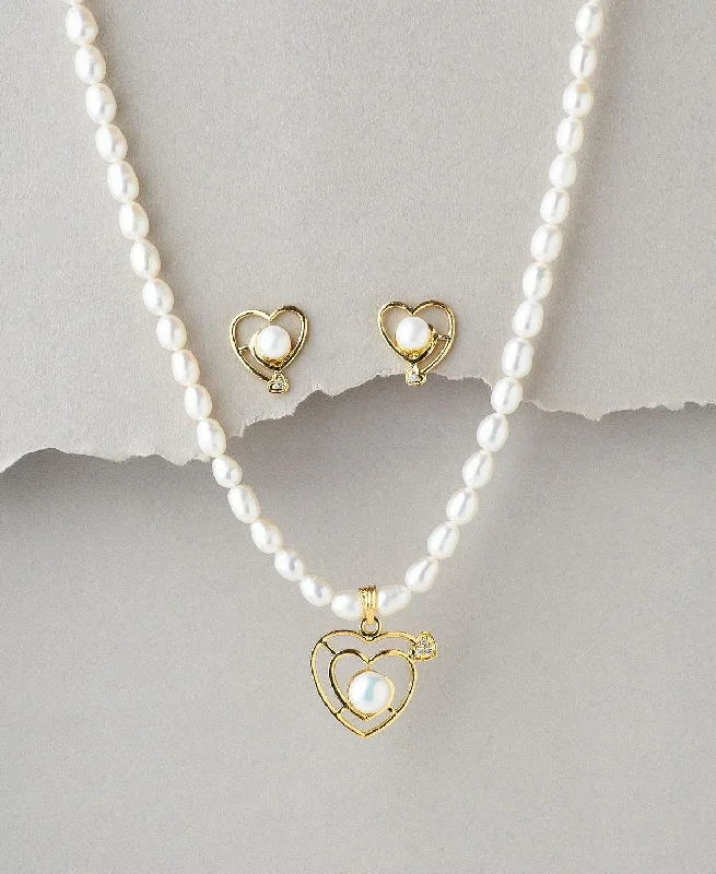 adjustable necklaces for women -Heart Shaped Real Pearl Necklace Set