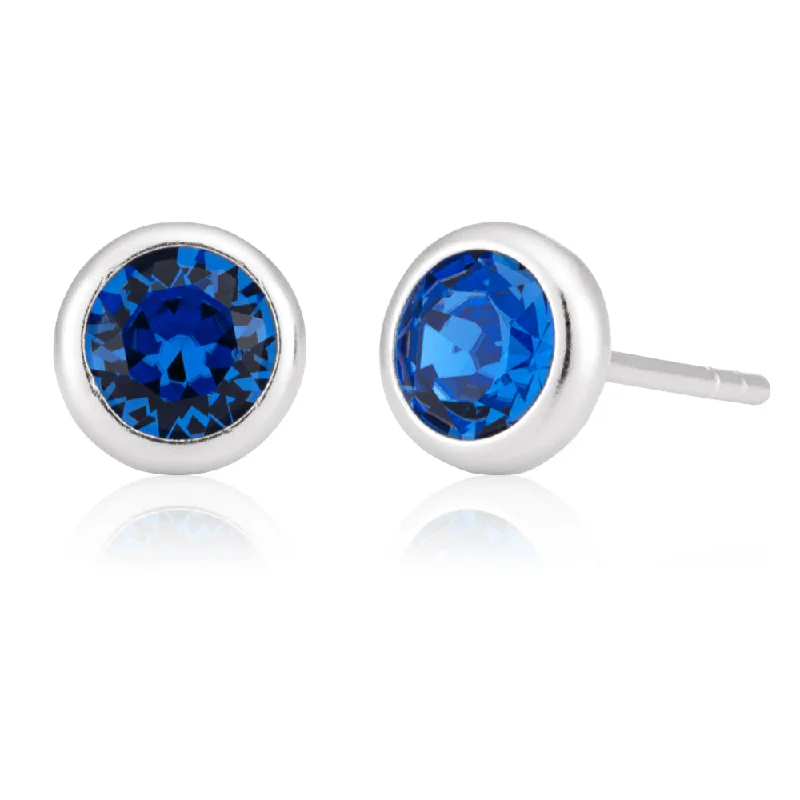 heart earrings for women -Sterling Silver Swarovski Sapphire Crystal Stud Earrings