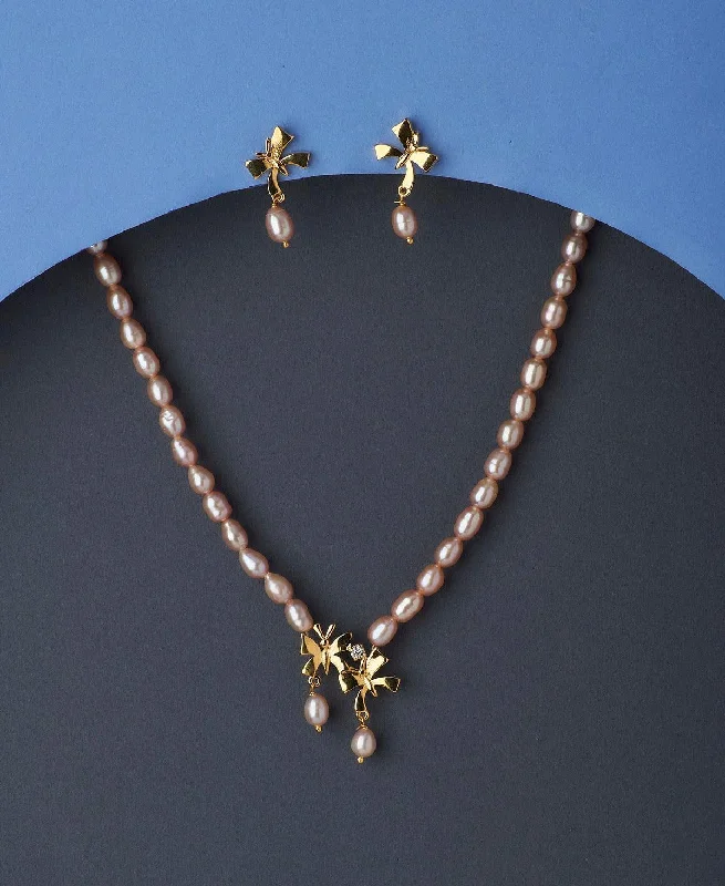 white gold chain necklaces for women -Pretty Butterfly Pearl Necklace Set