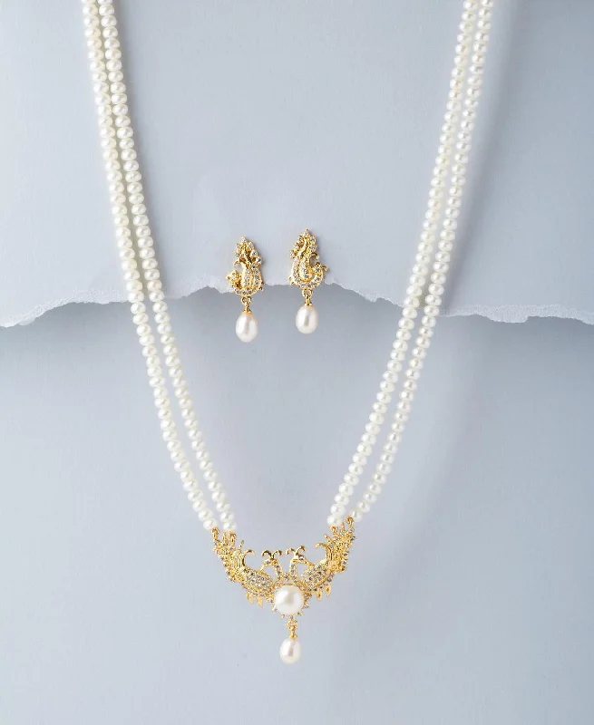 round pendant necklaces for women -Peacock Real Pearl Necklace Set