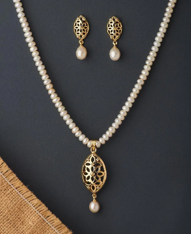 minimalist necklaces for women -Floral Real Pearl Necklace Set