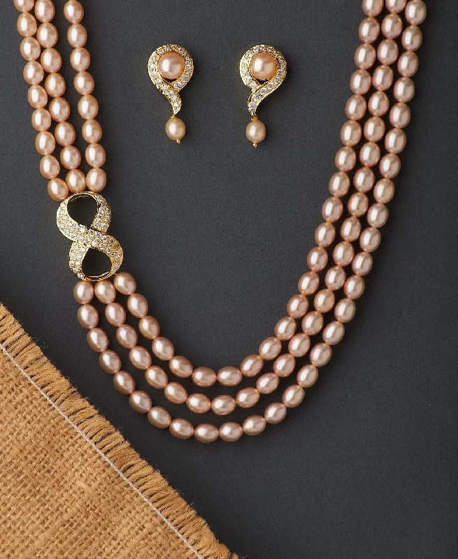 vintage necklaces for women -Infinity Stone Studded Pearl Necklace Set