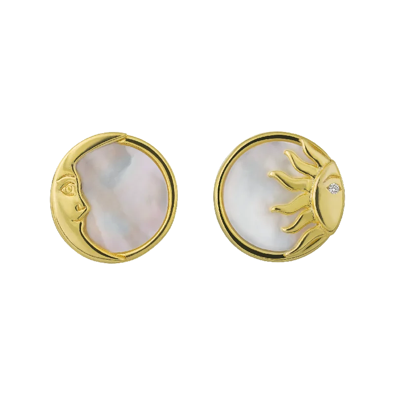 bar earrings for women -Mother of Pearl Sun and Moon Studs