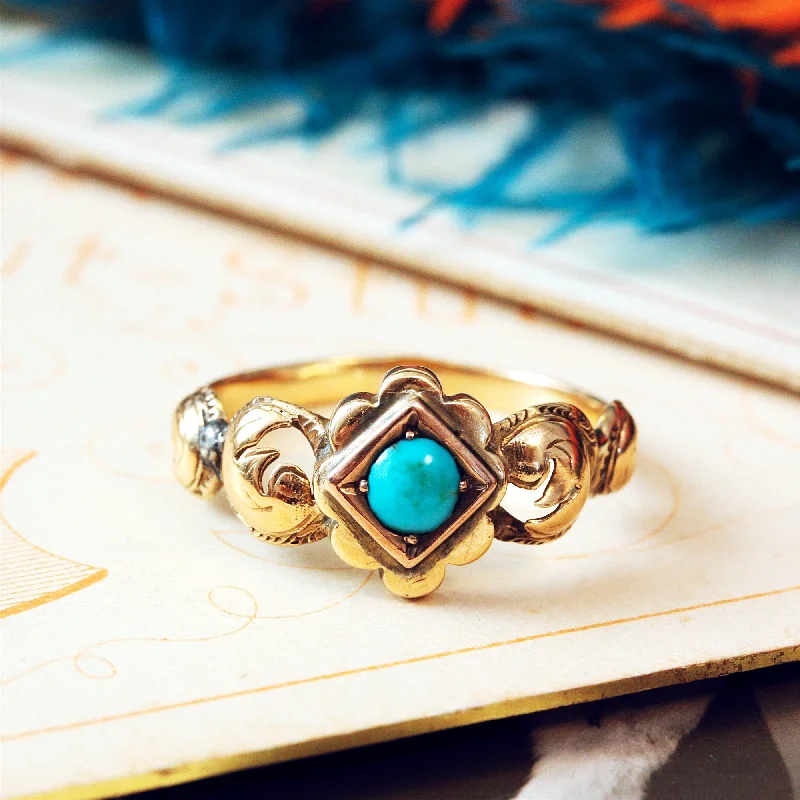 minimalist gold rings for women -Early Victorian Turquoise and Gold Ring