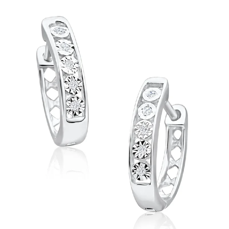 long drop earrings for women -9ct White Gold Exquisite Diamond Hoop Earrings