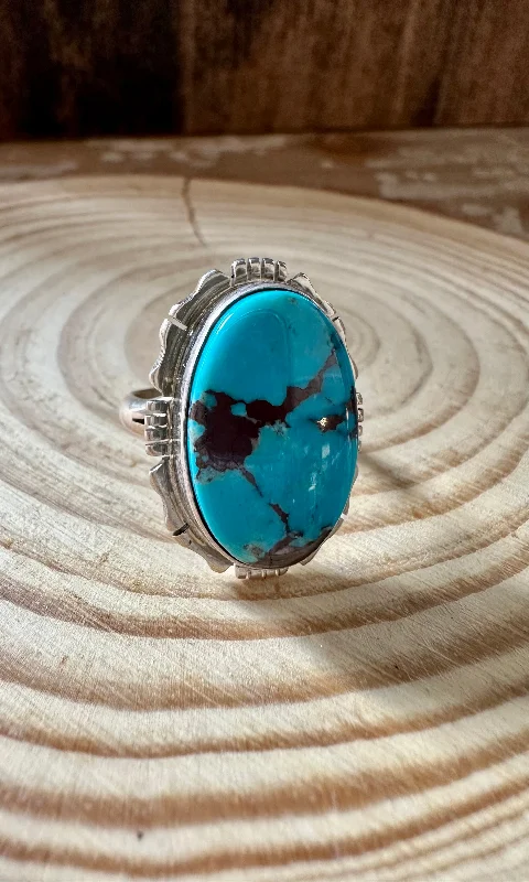 double-band rings for women -BOLD BLUE NAVAJO Kingman Turquoise and Sterling Silver Ring • Size 7