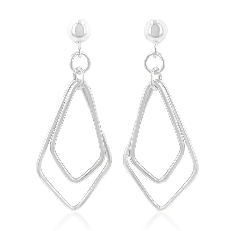 gothic earrings for women -Sterling Silver Diamond Shape Abstract Drop Earrings