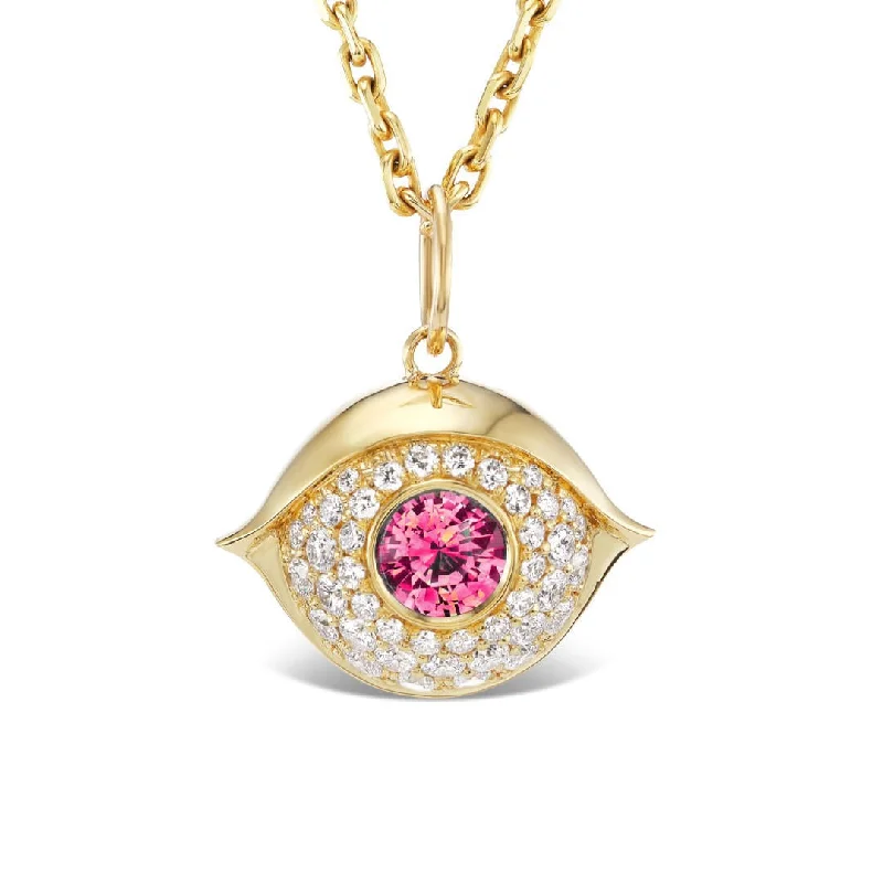 geometric necklaces for women -LARGE GOLD AND DIAMOND EVIL EYE PENDANT WITH RUBY