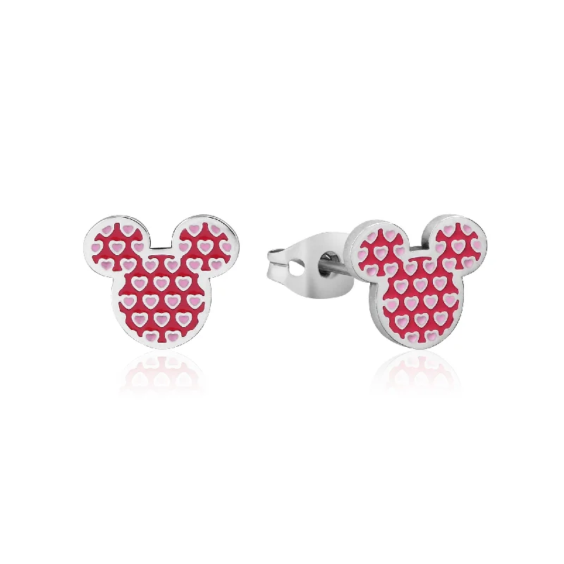 silver stud earrings for women -DISNEY Stainless Steel 11mm Minnie Mouse Pink Heart Stud Earrings