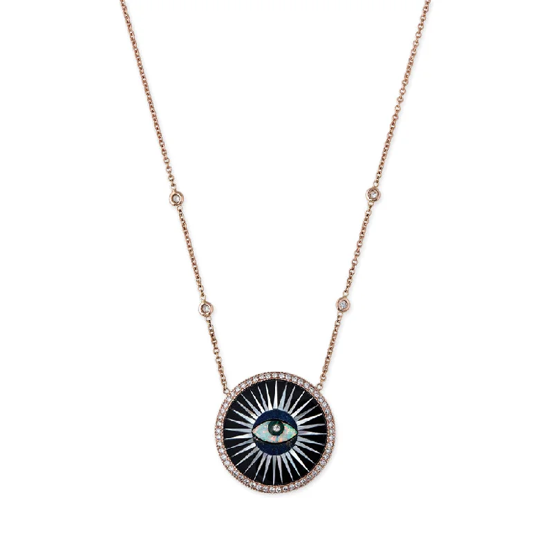 diamond solitaire necklaces for women -SMALL PAVE ONYX INLAY EYE NECKLACE