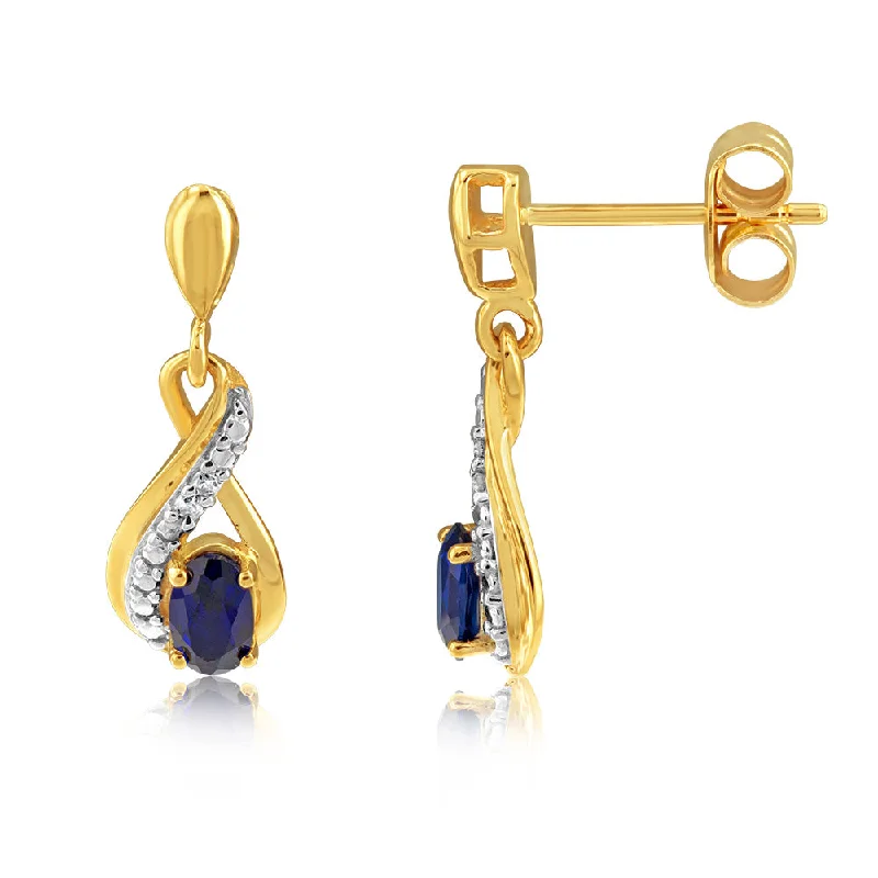 round stud earrings for women -9ct Yellow Gold Created Sapphire And Diamond Infinity Earrings