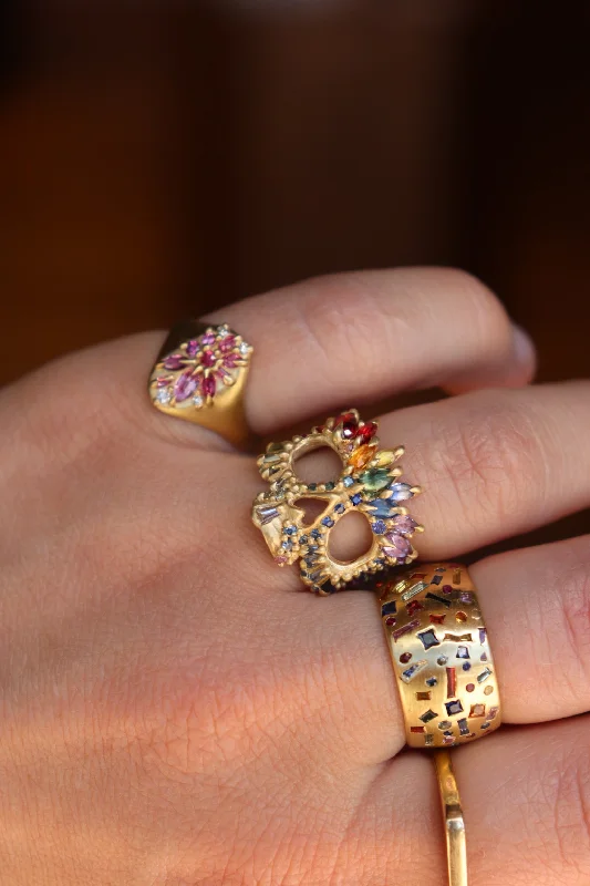 cocktail rings for women -Rainbow Skull Ring