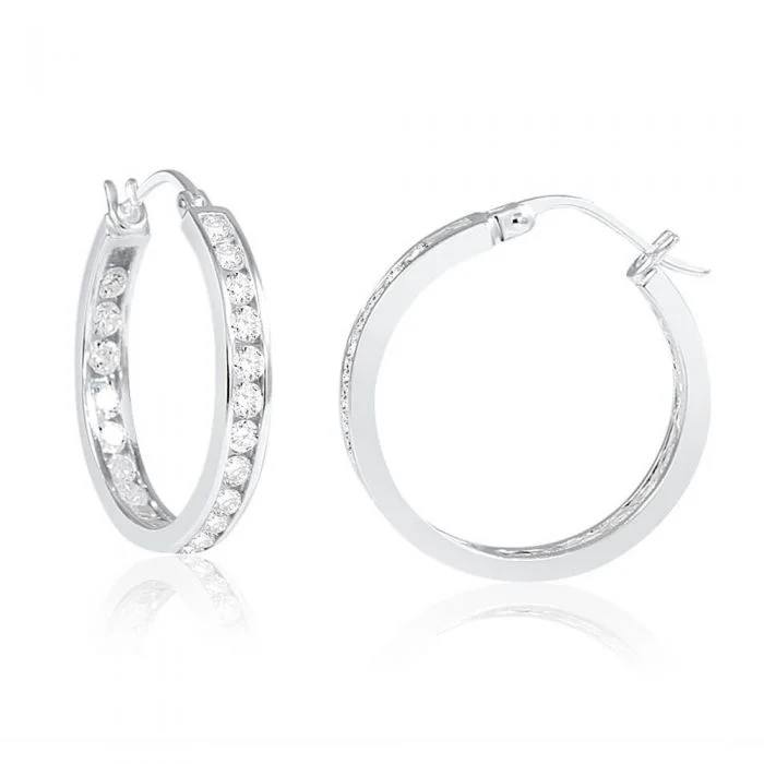 birthstone earrings for women -Sterling Silver Cubic Zirconia 18mm Hoop Earrings