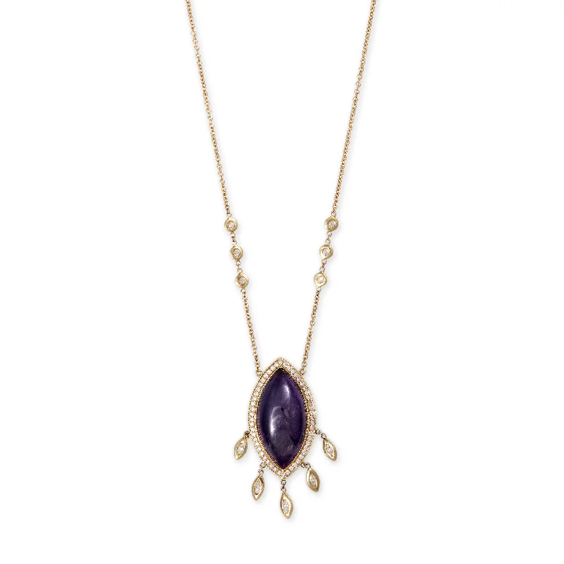 birthstone necklaces for women -PAVE AMETHYST MARQUISE + 5 MARQUISE DIAMOND SHAKER NECKLACE