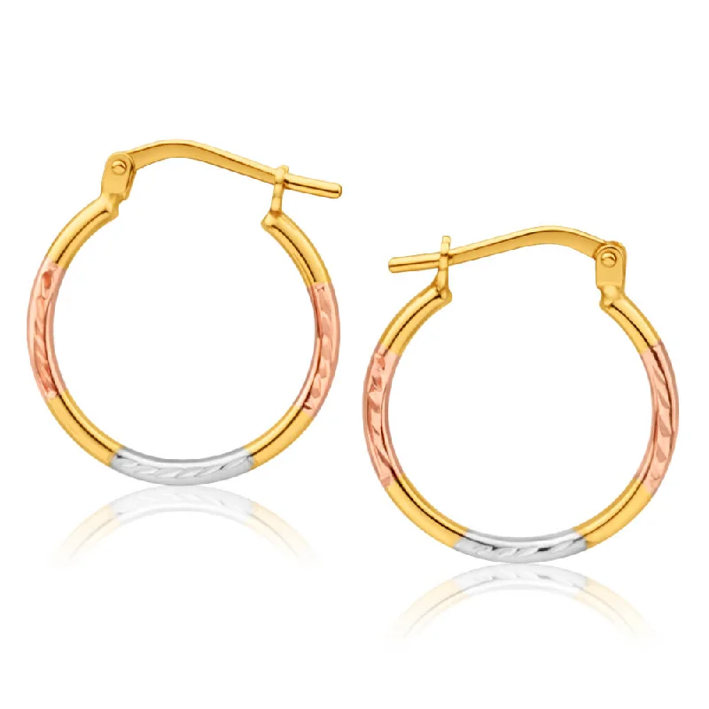 hypoallergenic earrings for women -9ct Yellow Gold Silver Filled Fancy Three Tone 15mm Hoop Earrings