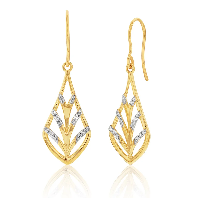 black earrings for women -9ct Yellow Gold Diamond Leaf Earrings