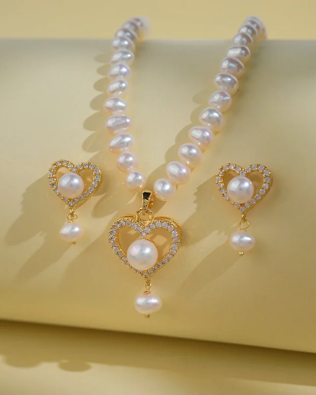 pearl necklaces for women -Heart Pearl Necklace Sets