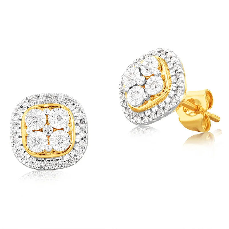 evil eye earrings for women -9ct Yellow Gold 1/5 carat Diamond Stud Earrings with 56 Brilliant Cut Diamonds