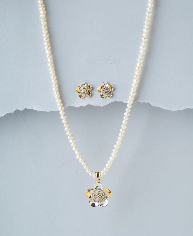 beach necklaces for women -Floral Real Pearl Necklace Set