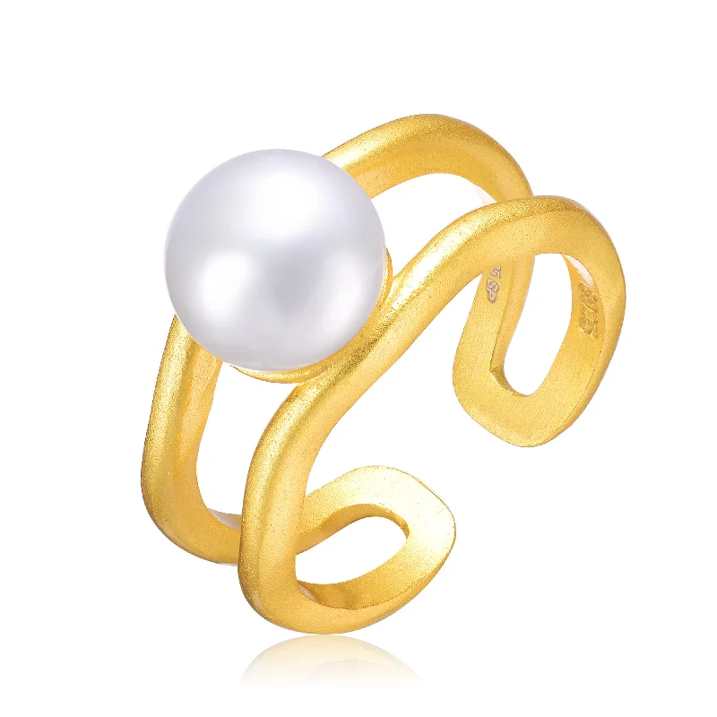 luxury rings for women -Delphine Modernist Golden Pearl Ring