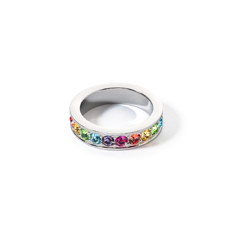 adjustable silver rings for women -Ring stainless steel & crystals silver multicolor