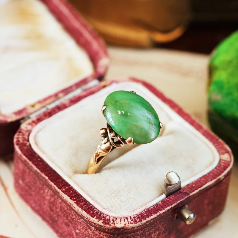 adjustable rings for women -A Sensational Vintage Chinese 14K Gold Jadeite Dress Ring