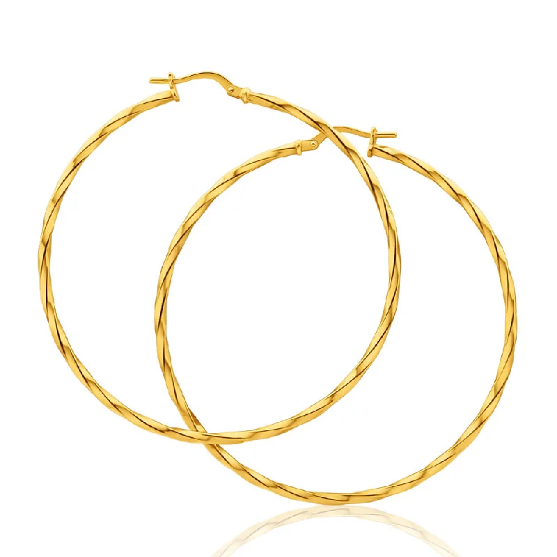 asymmetrical earrings for women -9ct Yellow Gold Silver Filled Twist 50mm Hoop Earrings