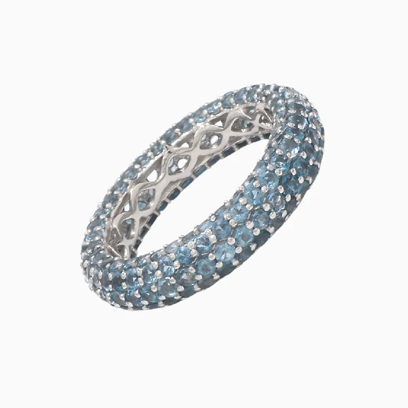 luxury rings for women -Blue Topaz Rounded Pavé Eternity Ring