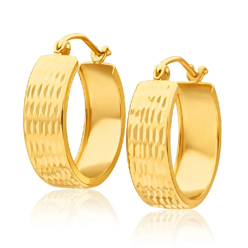 diamond earrings for women -9ct Yellow Gold Silver Filled Groove Hoop Earrings