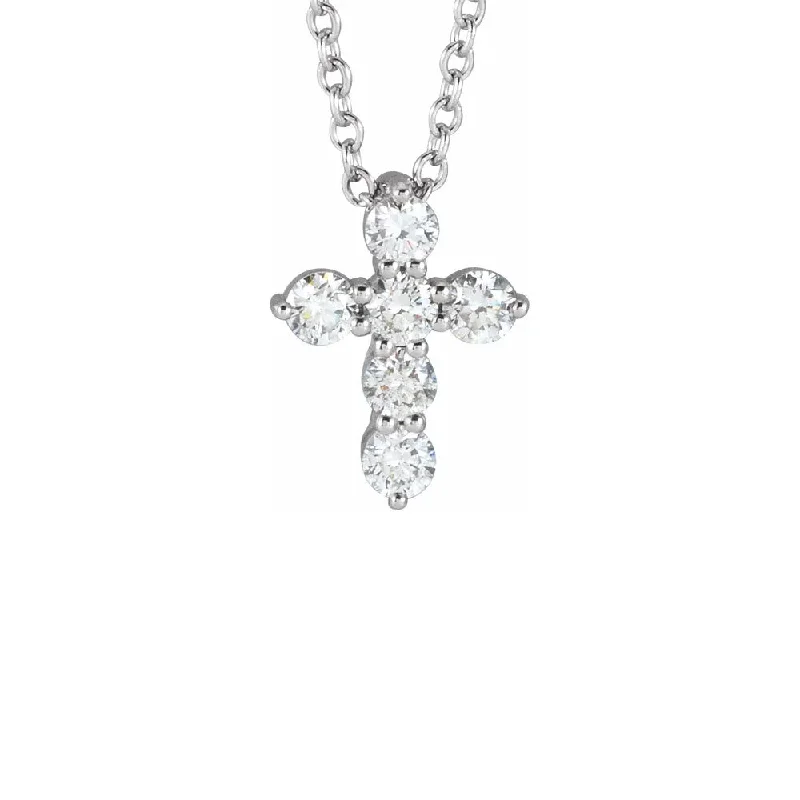 layered necklaces for women -18K White Gold Small Diamond Cross with Chain