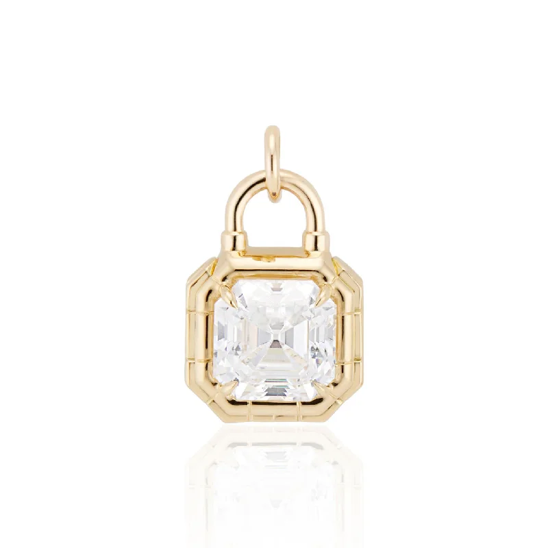 minimalist bar necklaces for women -ASSCHER CUT DIAMOND SOLITAIRE PADLOCK PENDANT