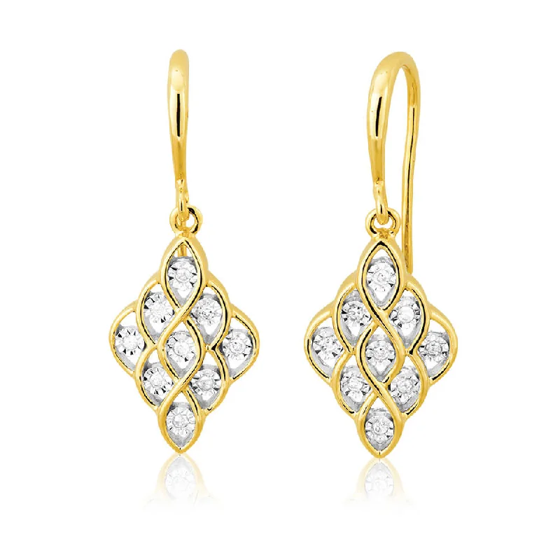 butterfly earrings for women -9ct Yellow Gold with 18 Splendid Diamond Earrings