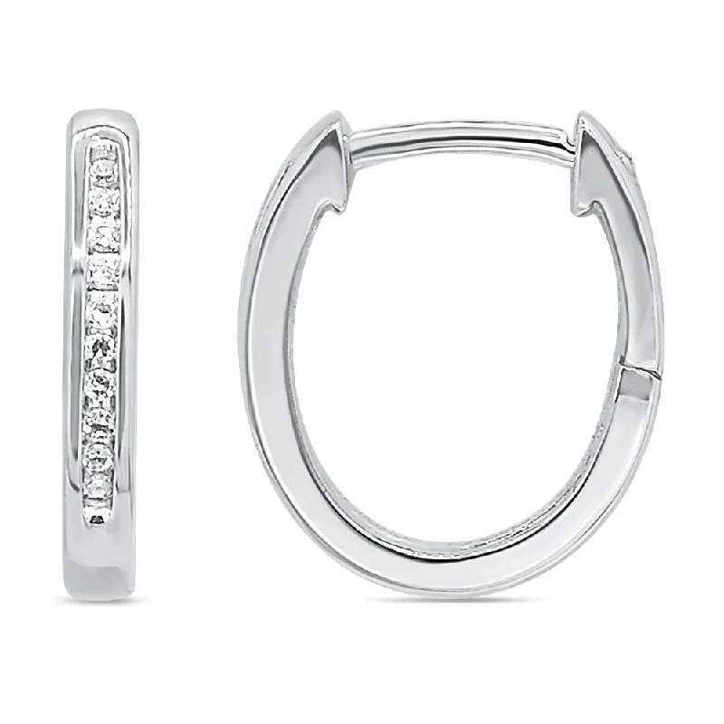 small hoop earrings for women -9ct White Gold Hoop Earrings with 20 Brilliant Diamonds