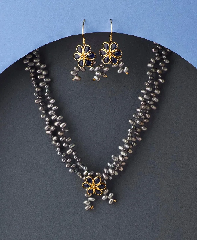 layered pearl necklaces for women -Floral Real Pearl Necklace Set