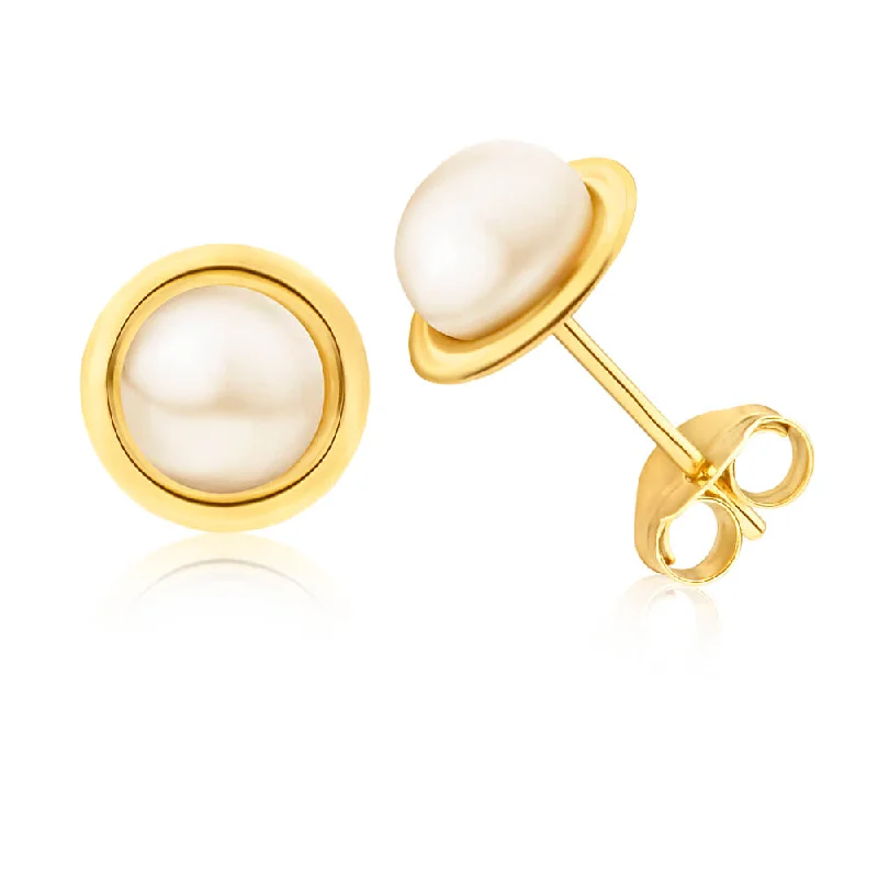 trendy earrings for women -9ct Yellow Gold 5mm Freshwater Pearl Stud Earrings